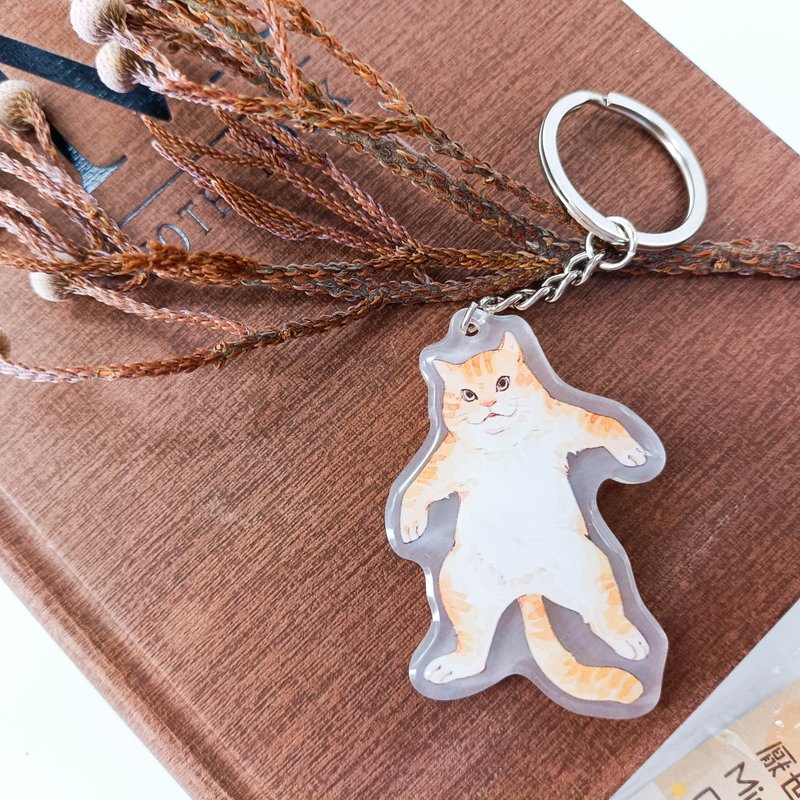 KR419_厭世橘貓A / 晶透吊飾 - 钥匙链/钥匙包 - 塑料 多色