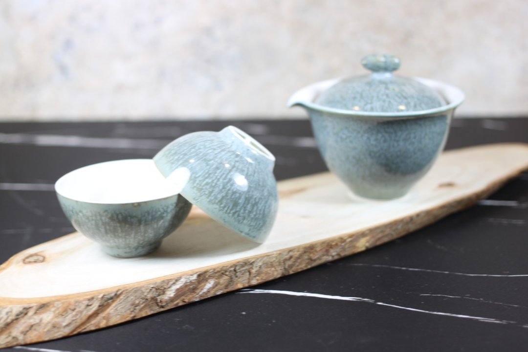 【父亲节礼物】蟹青结晶 盖碗茶具组 一碗两杯 名家叶敏祥作品 - 茶具/茶杯 - 陶 
