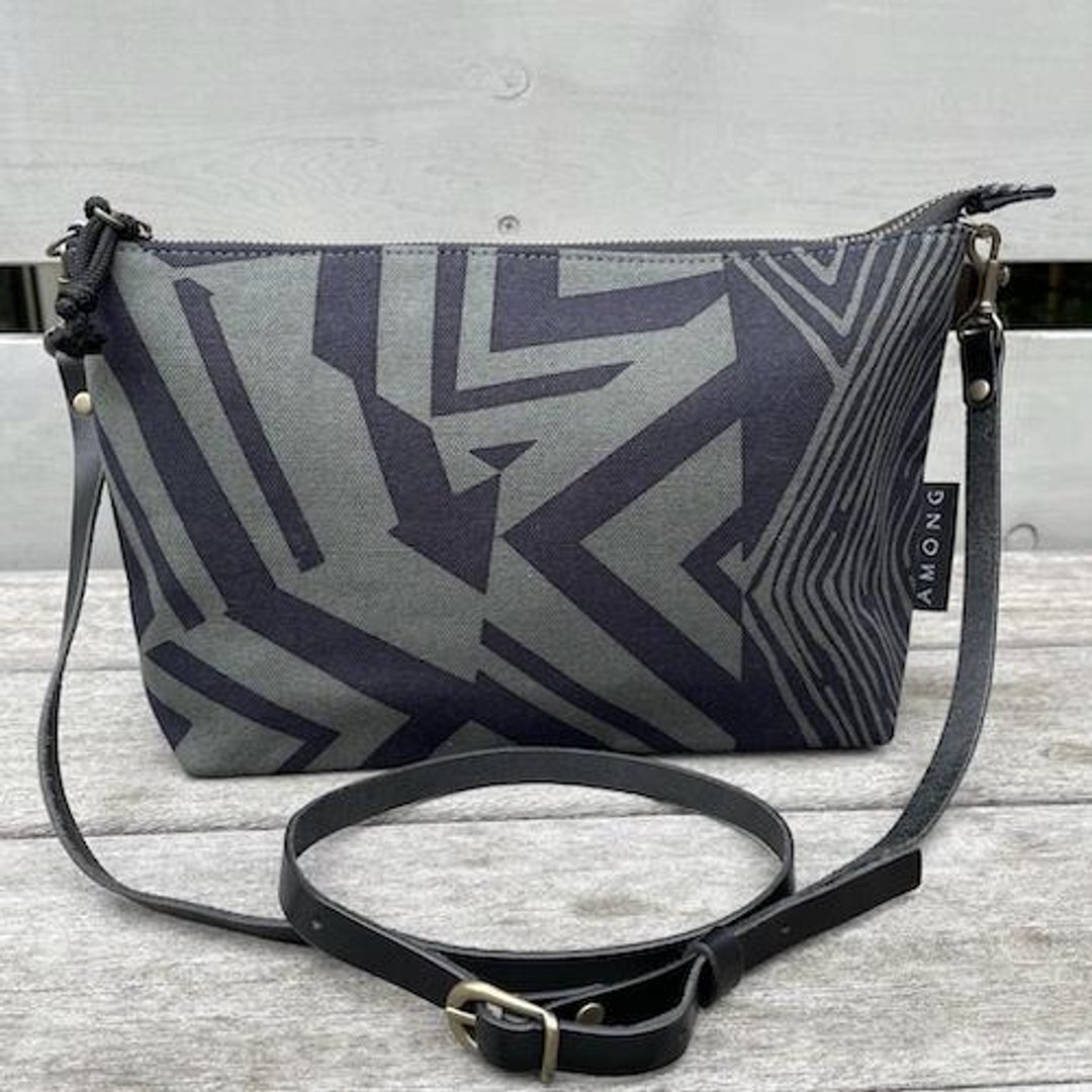 Mini shoulder Michi Let's decide Geometric pattern Hishi pattern - 侧背包/斜挎包 - 棉 黑色