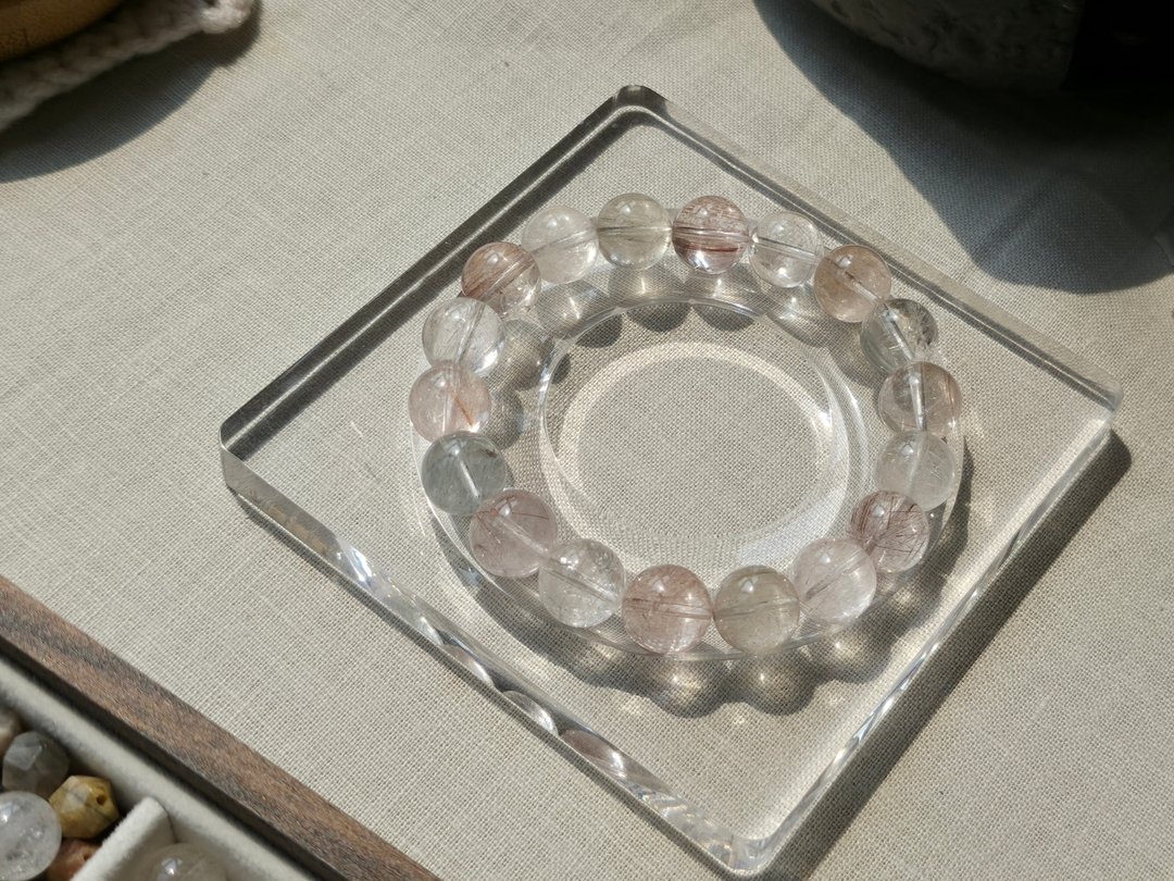 【孤品手串】10mm 冰透金红发晶手串 - 手链/手环 - 水晶 粉红色