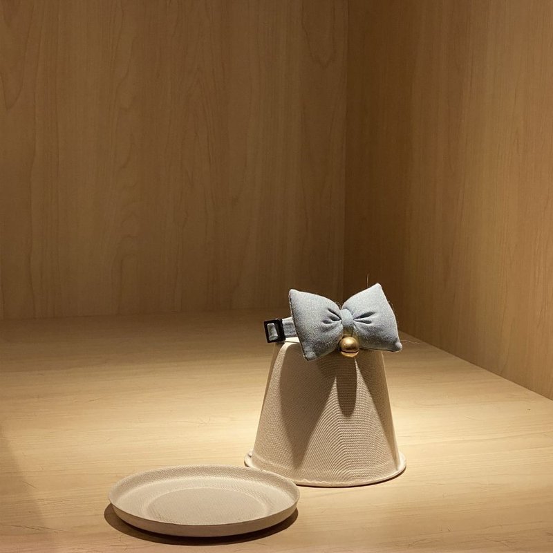 简约手工定制猫项圈 | Teal Blue Bow Cat Collar - 项圈/牵绳 - 棉．麻 蓝色
