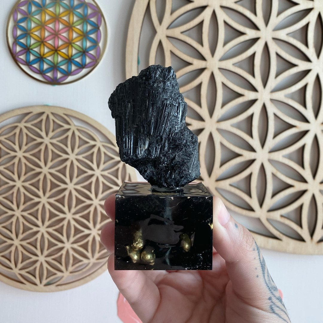 黑碧玺原石 x 黑碧玺 Orgonite - 摆饰 - 水晶 黑色