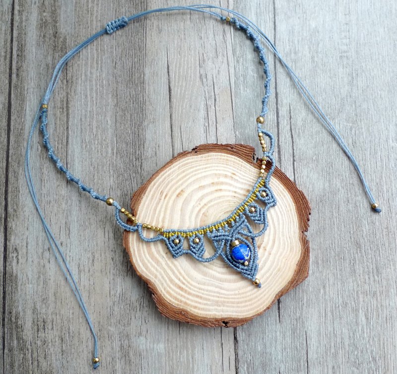 Misssheep-N12-灰X金色南美蜡线编织黄铜蓝帝皇石项链 - 项链 - 其他材质 灰色