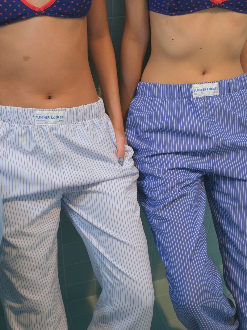 summer locker 条纹松紧长裤 lazy stripe pants - 女装长裤 - 其他材质 蓝色