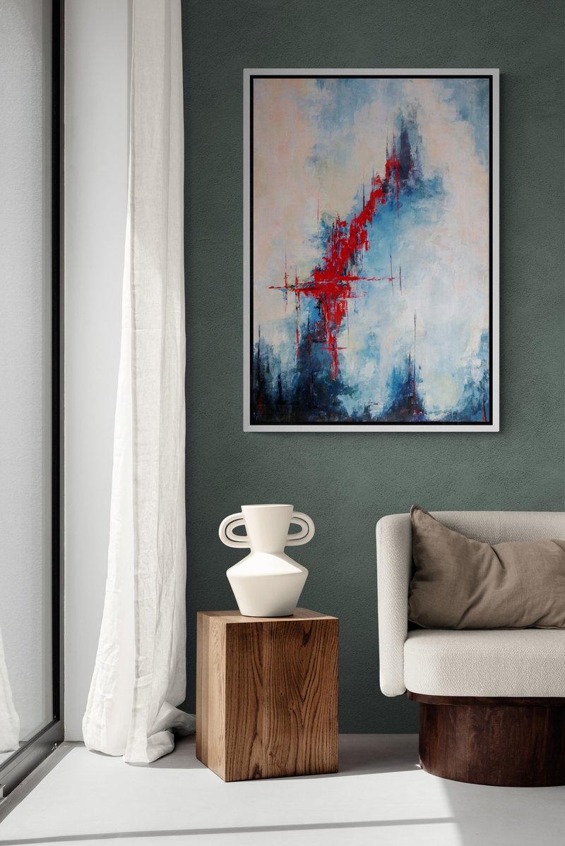 原创帆布艺术大型抽象墙艺术客厅纹理艺术 - 墙贴/壁贴 - 棉．麻 蓝色