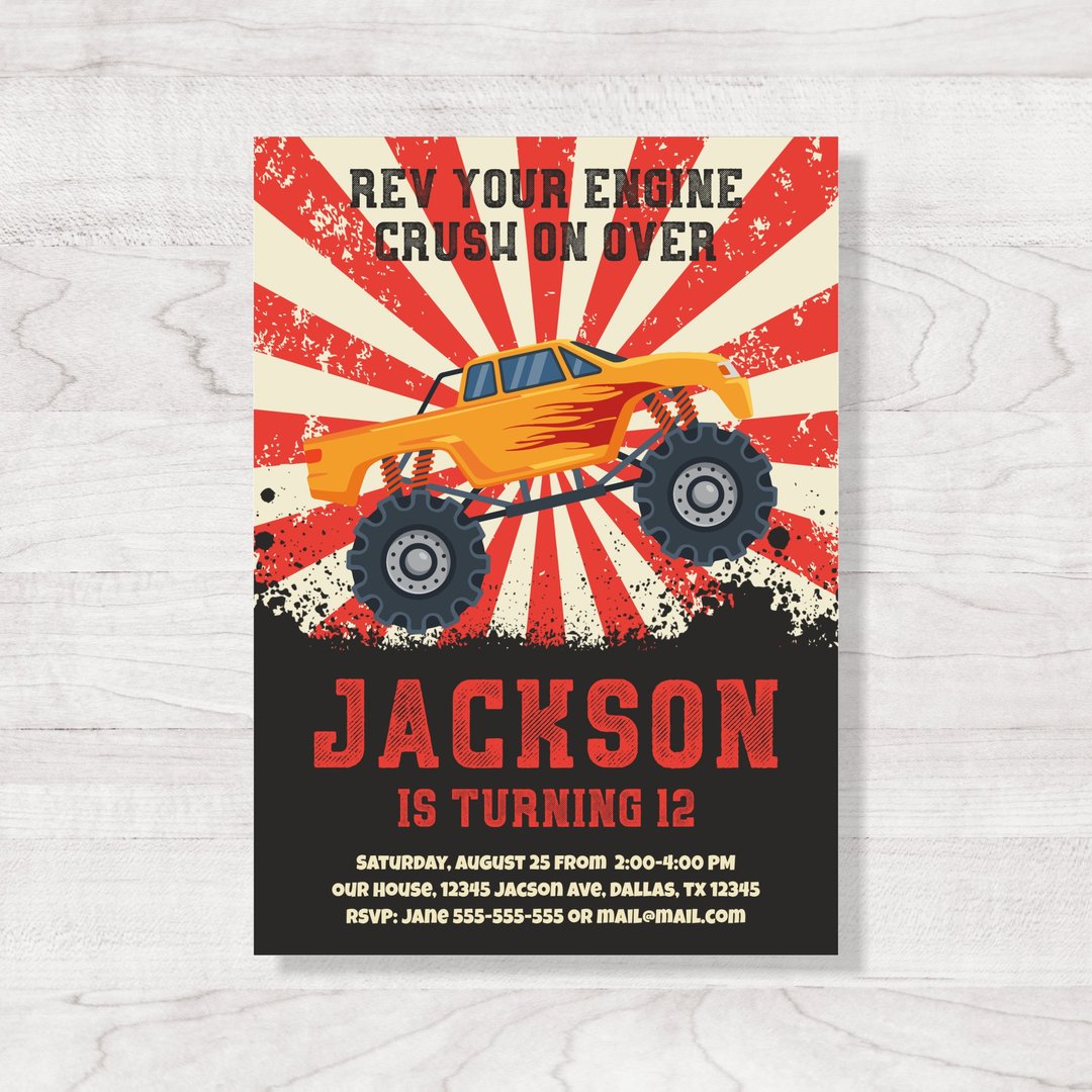 Monster Truck Birthday Invitation, Digital, Personalized - 电子喜帖/贺卡/邀请函 - 其他材质 