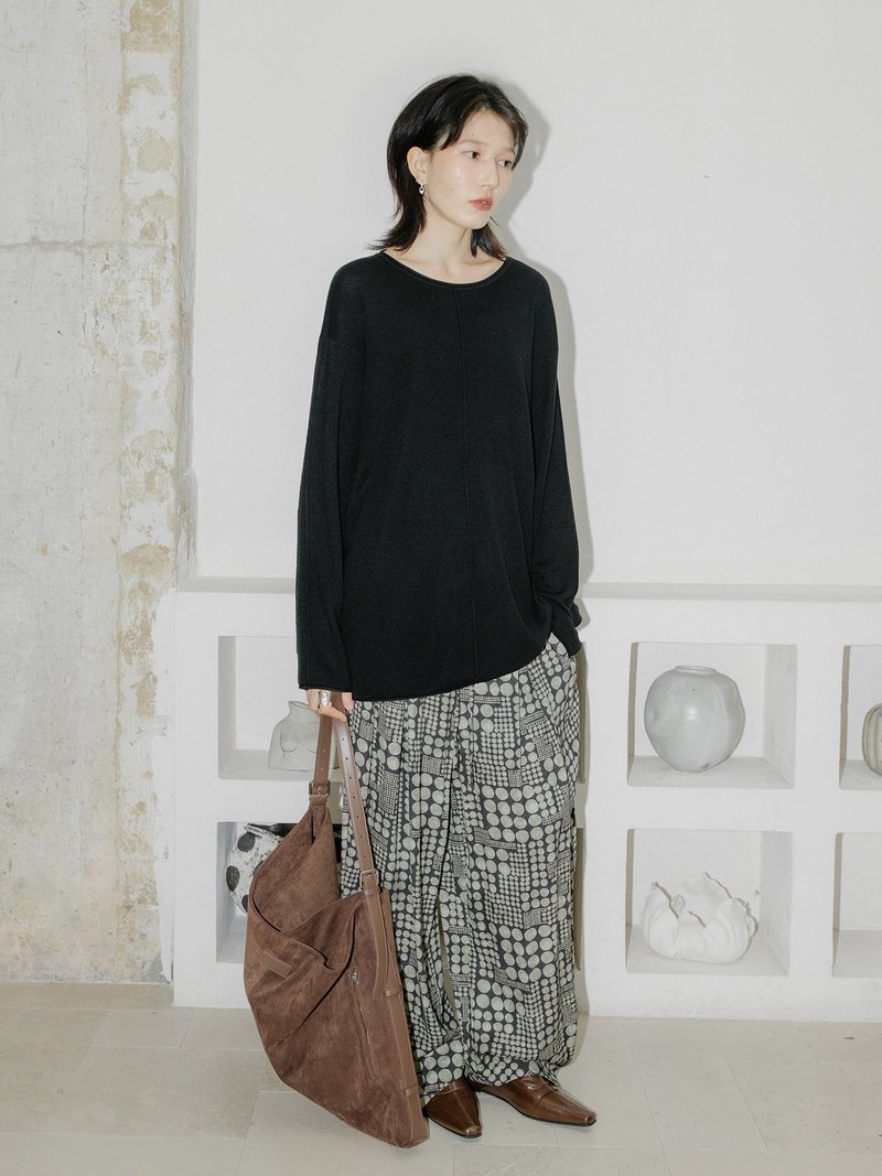 法式极简 / 慵懒卷边针织毛衣 / 羊毛 - 女装针织衫/毛衣 - 其他材质 黑色