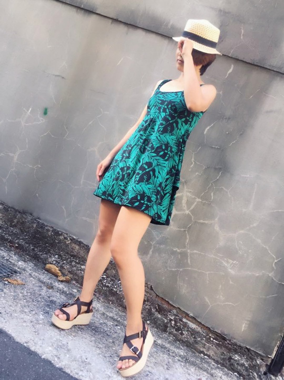 棕榈叶印花洋装 - 洋装/连衣裙 - 聚酯纤维 绿色