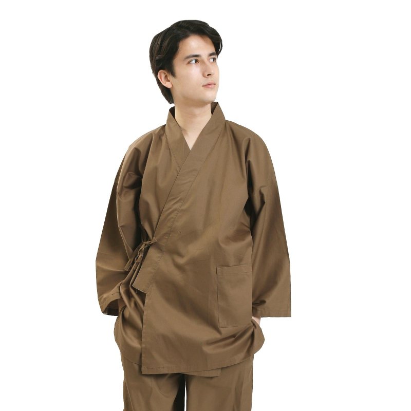 日本 和服 男性用 弹力 作务衣 套装 M L LL 棕色 - 居家服/睡衣 - 棉．麻 咖啡色