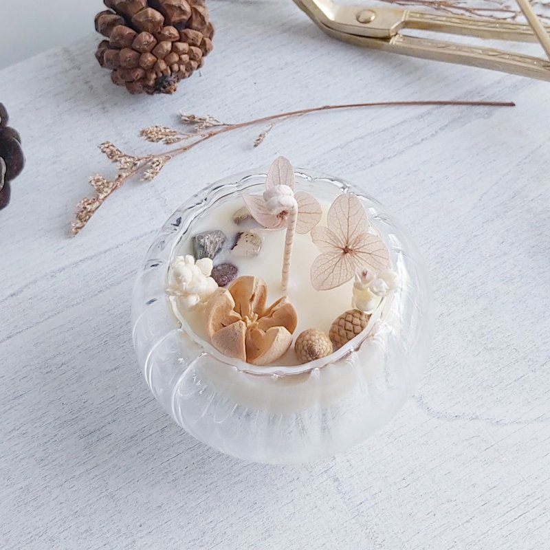 灯笼双层玻璃杯 45g 天然大豆香薰蜡烛 彩幽灵水晶 - 蜡烛/烛台 - 蜡 卡其色