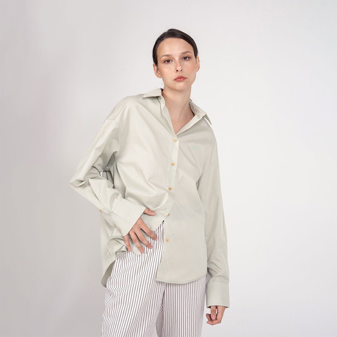 BASIC // green // women oversized shirt - 女装衬衫 - 棉 绿色