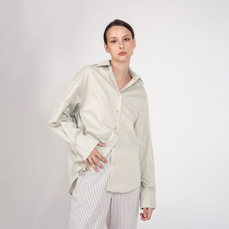 BASIC // green // women oversized shirt - 女装衬衫 - 棉．麻 绿色