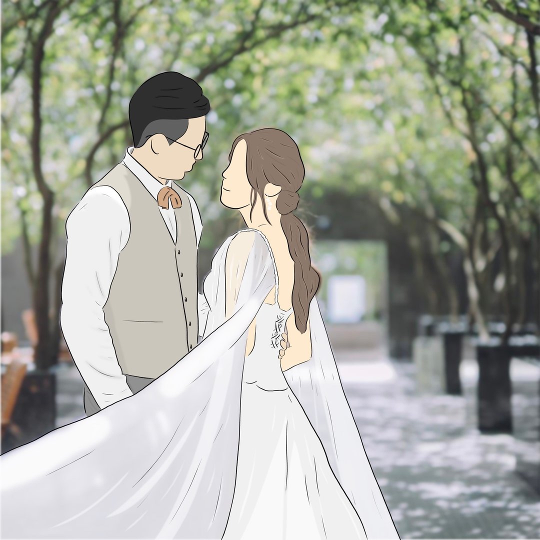 【似颜绘】定制化绘图 电子档 02 简约线条连上色 人像画 - 电子手绘真人画像/绘画/插画 - 其他材质 