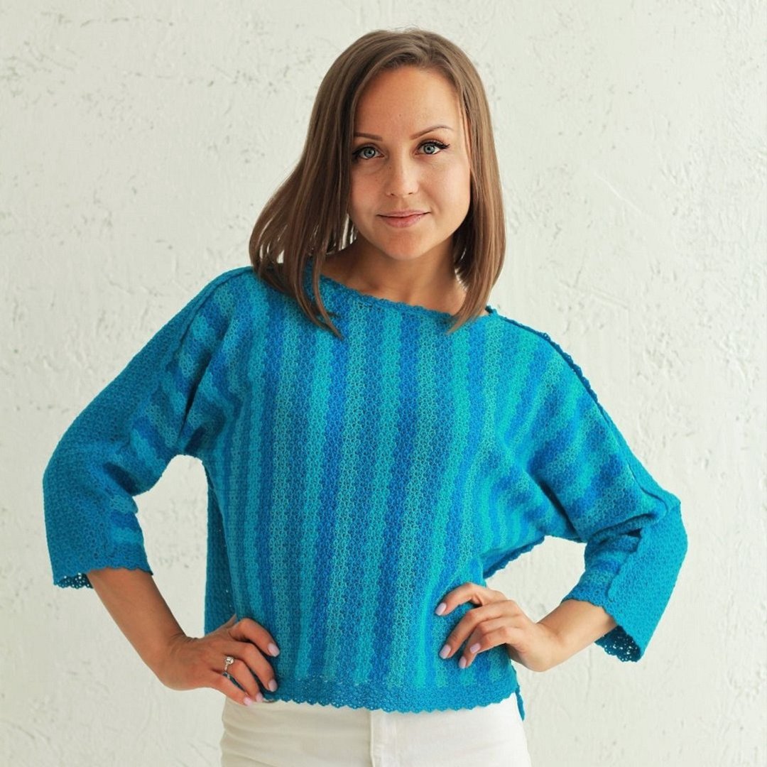 Crochet woman sweater pattern pdf (electronic file, digital download) - 编织/刺绣/羊毛毡/裁缝 - 棉 蓝色