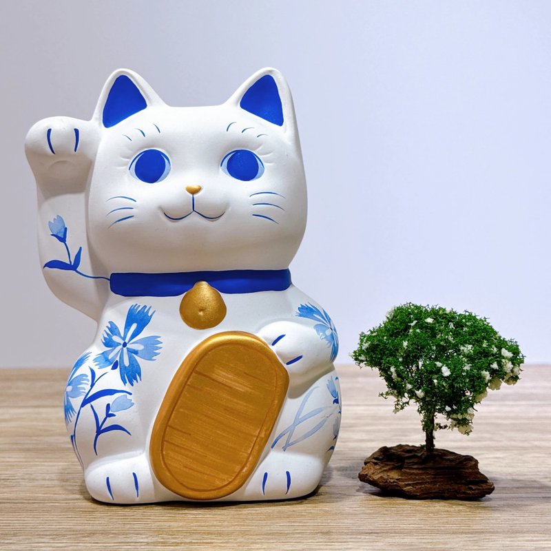 【桔梗招福】日本谷中堂招财猫 | 青绘 抚子 - 摆饰 - 瓷 蓝色