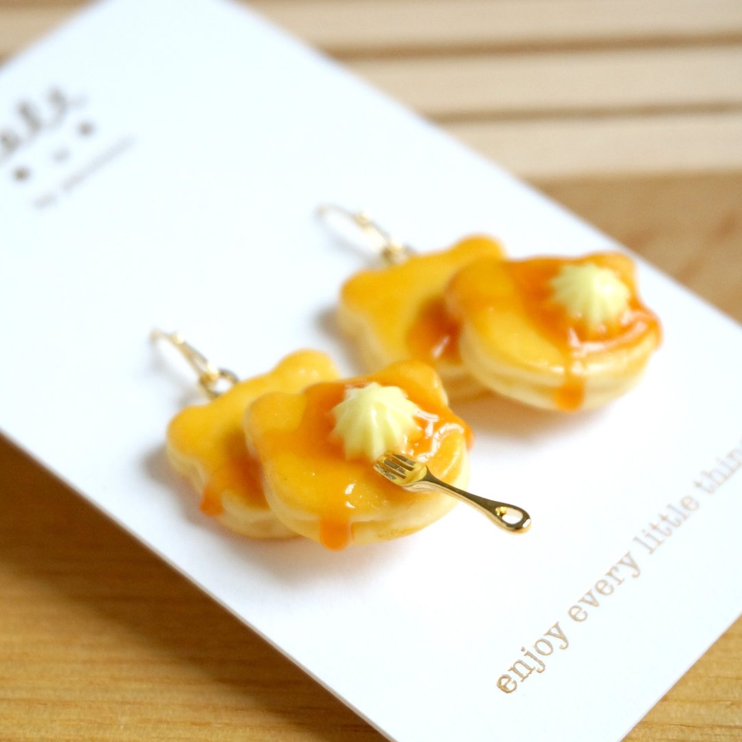 小熊松饼.Pancake.手工耳环 (现货/预订) - 项链 - 树脂 金色