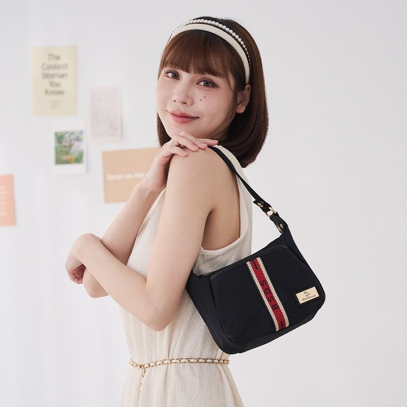 【时尚织带】非常莓好 - 织带拼接轻巧实搭小包 - 红砖黑 - 侧背包/斜挎包 - 尼龙 多色