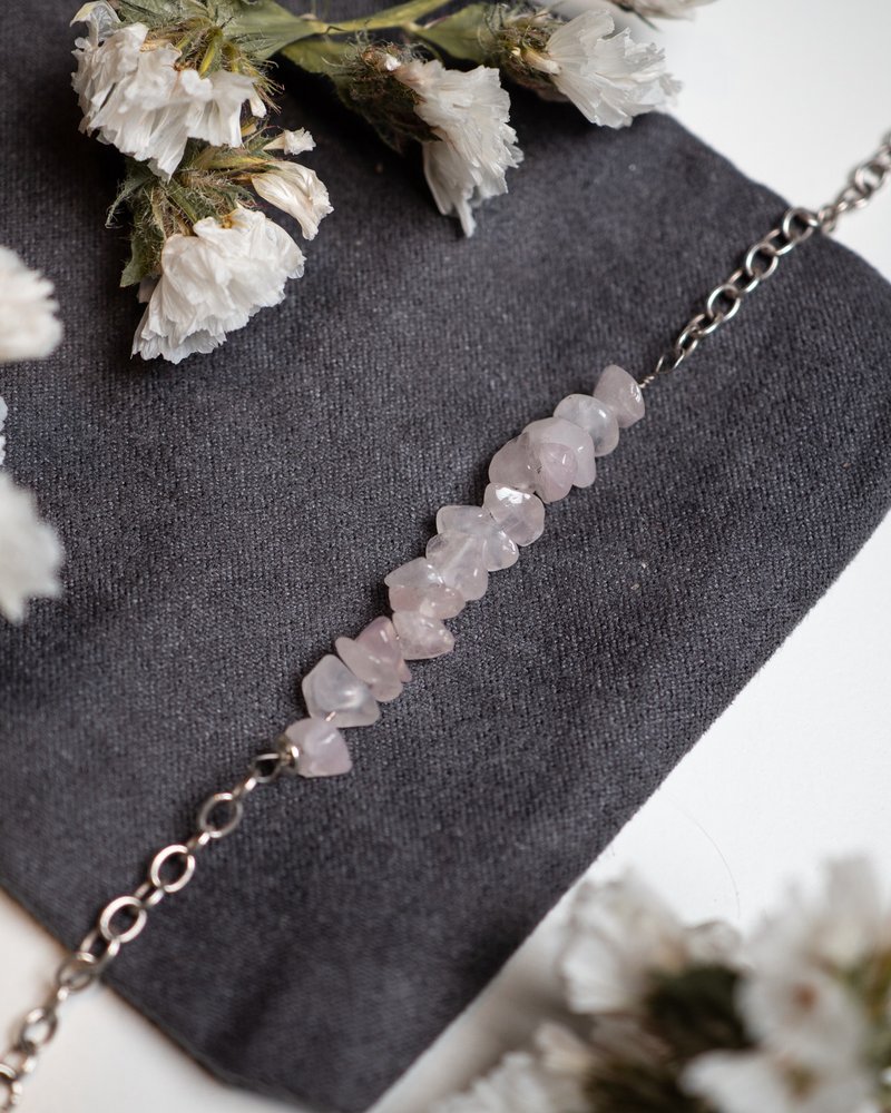 蔷薇辉石手链，925 纯银，金牛座礼物，天秤座宝石，摩羯座诞生石 - 手链/手环 - 水晶 粉红色