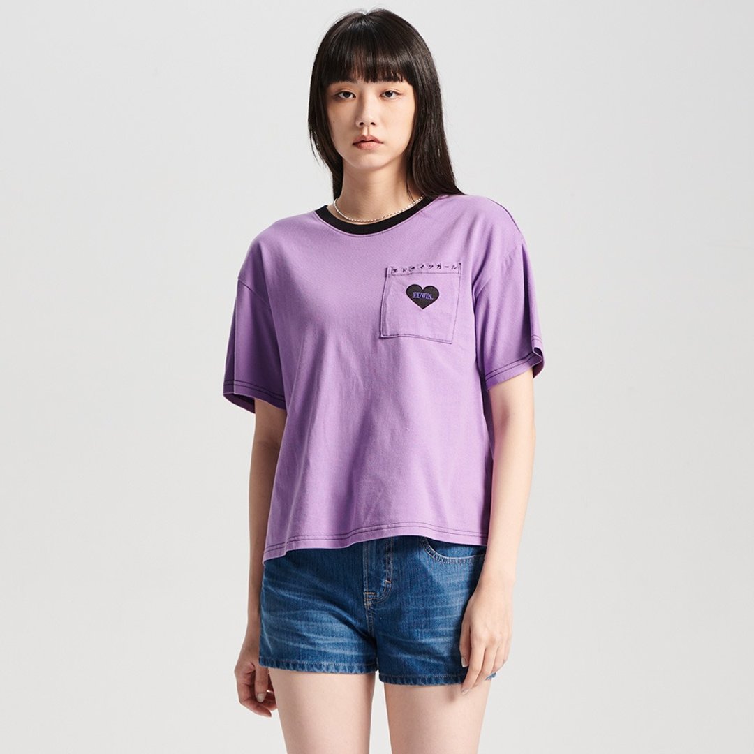 EDWIN 女装 TY2K 爱心宽版短袖 T 恤 (灰紫色) #上衣 - 女装 T 恤 - 棉 紫色