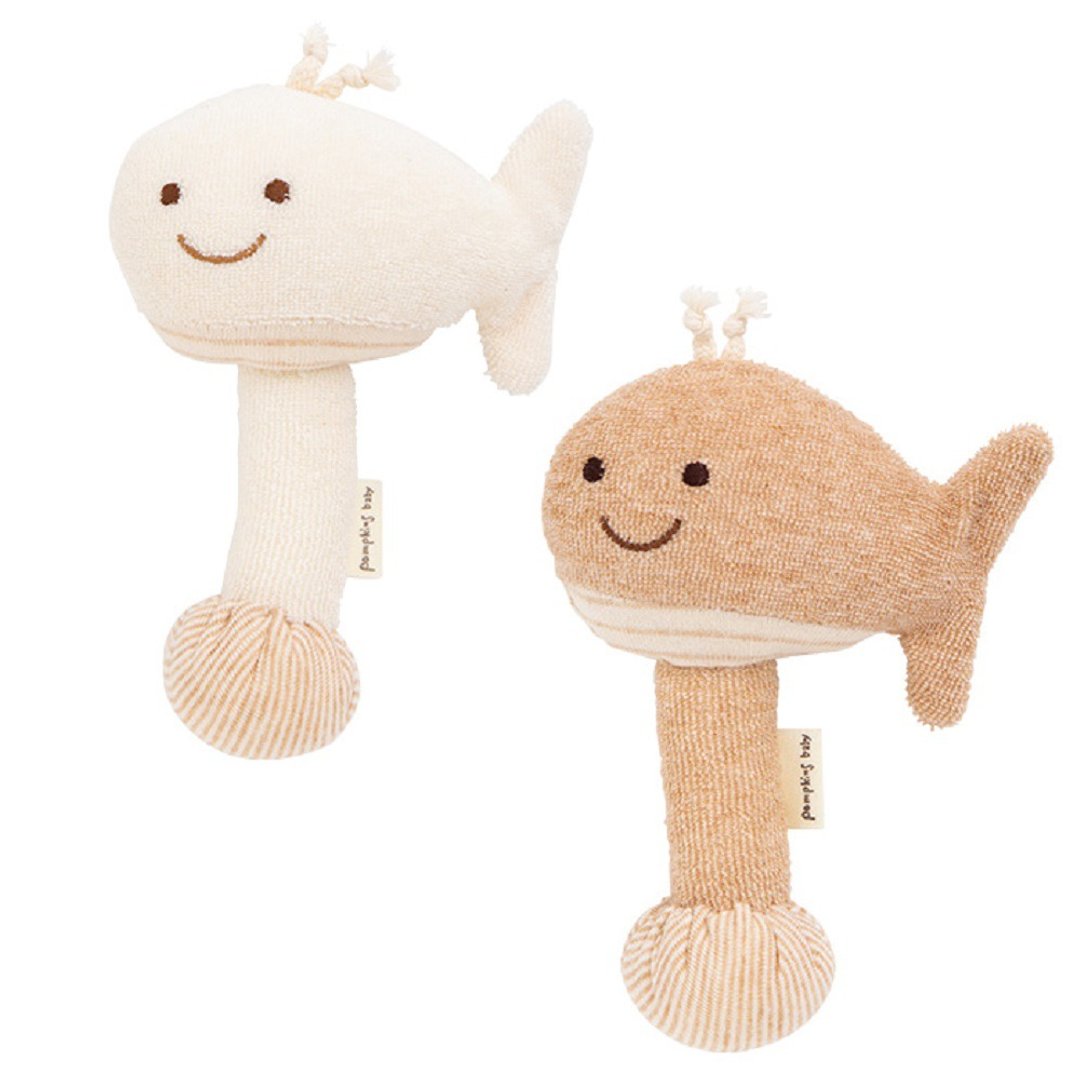 Y-1330 Whale Stick Rattle 100% Organic Cotton Stick-type rattle Whale Made in Japan - 婴儿饰品 - 棉 咖啡色