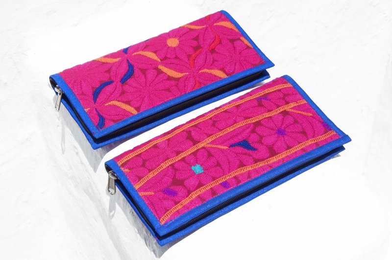 手工刺绣钱包 民族风长夹 刺绣皮夹 手工蕾丝长夹-沙漠花朵刺绣包 - 皮夹/钱包 - 棉．麻 粉红色