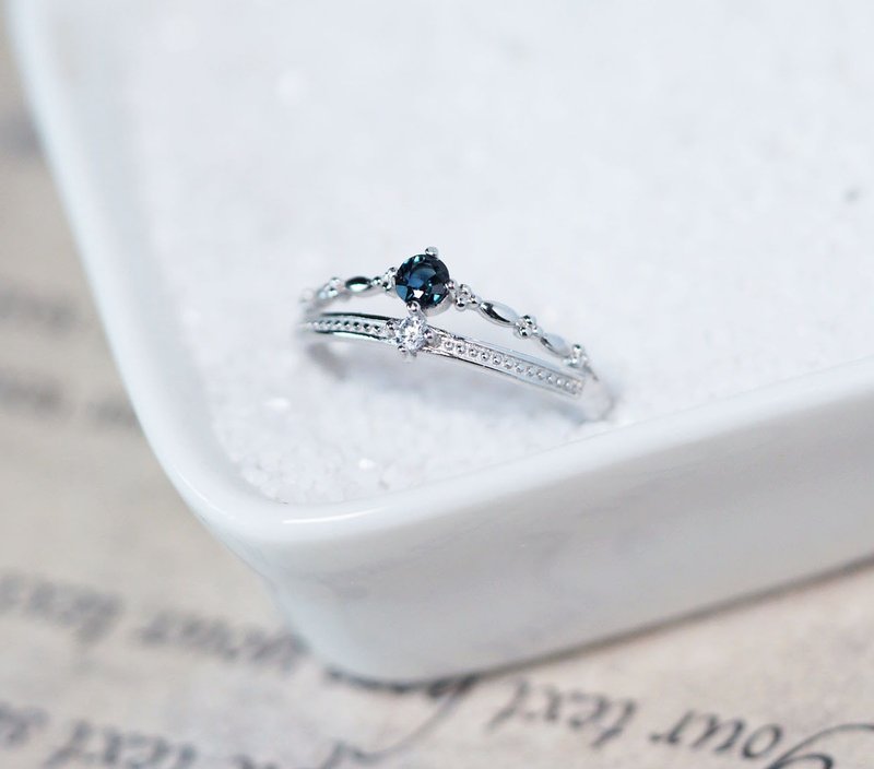 双层蓝宝石3mm纯银戒指-可调式-九月诞生石 - 戒指 - 半宝石 蓝色