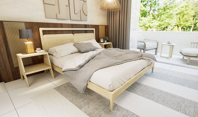 Moai 实木床 - 寝具 - 木头 