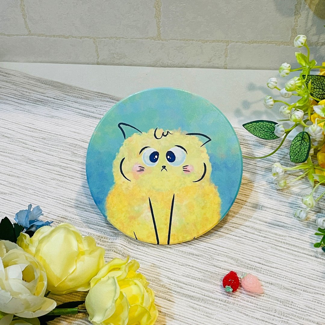 疗郁棉花糖猫猫--11cm圆形陶瓷杯垫 / 吸水防滑 - 杯垫 - 其他材质 