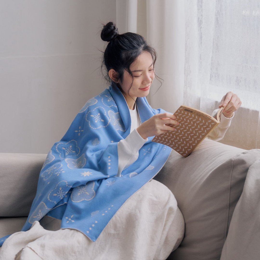 缇花围巾/玻璃海棠16号/微风蓝 - 围巾/披肩 - 聚酯纤维 蓝色