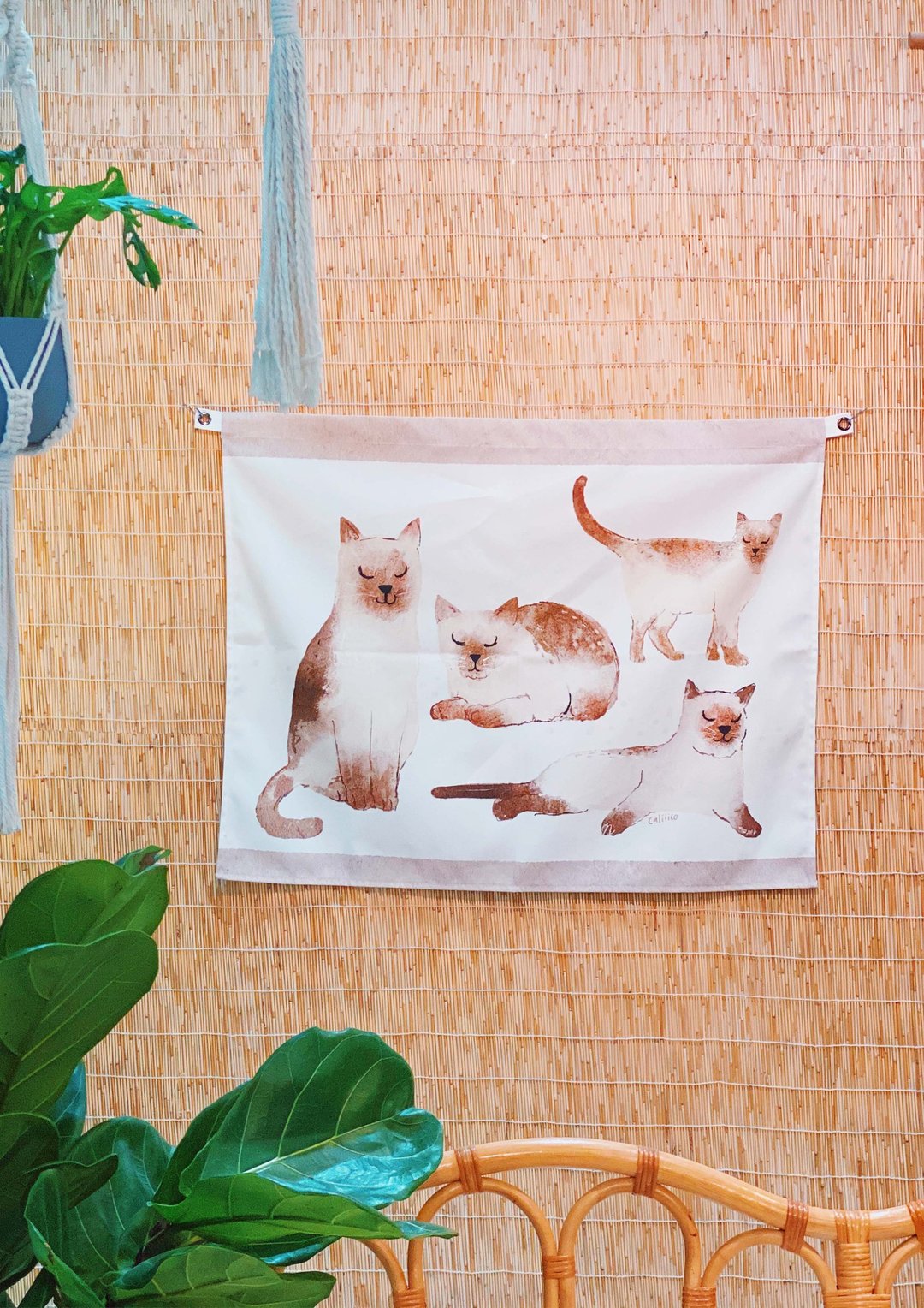 Decorative fabric with siamese cat Fabric wall decoration W100 cm.x H75cm. - 墙贴/壁贴 - 聚酯纤维 卡其色