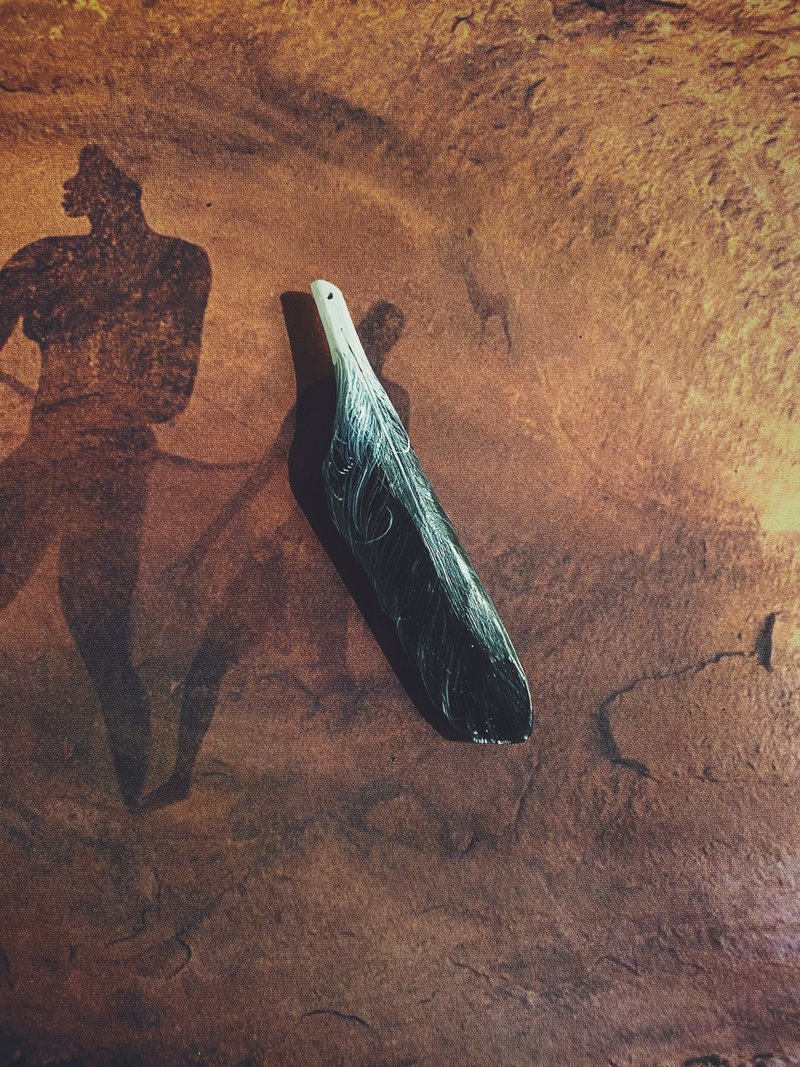 木刻手绘坠饰 - 羽毛 - 其他 - 木头 黑色