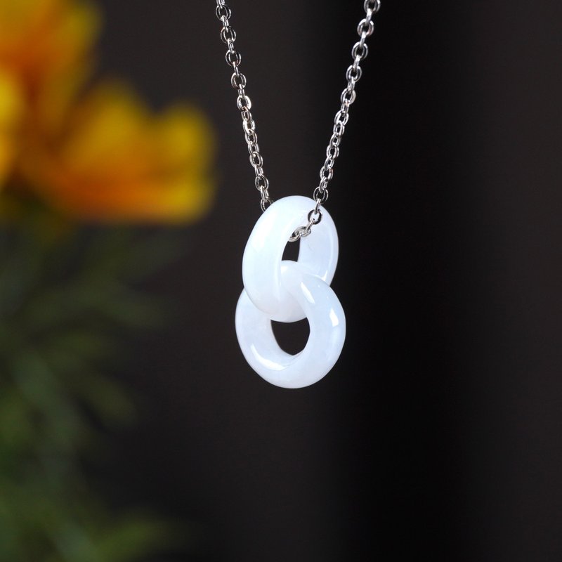 冰糯种翡翠同心圆项链 | 天然缅甸玉翡翠A货 | 送礼 - 项链 - 玉石 白色