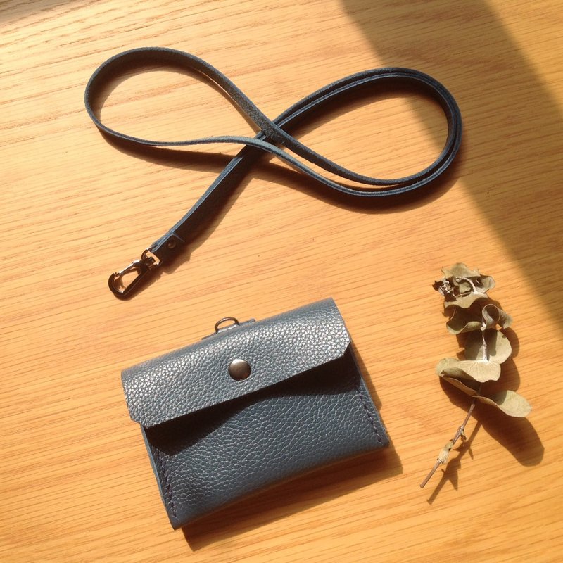 横式识别证证件夹悠游卡套卡片套可背式手工缝制零钱真皮.蓝绿色 - 证件套/卡套 - 真皮 蓝色