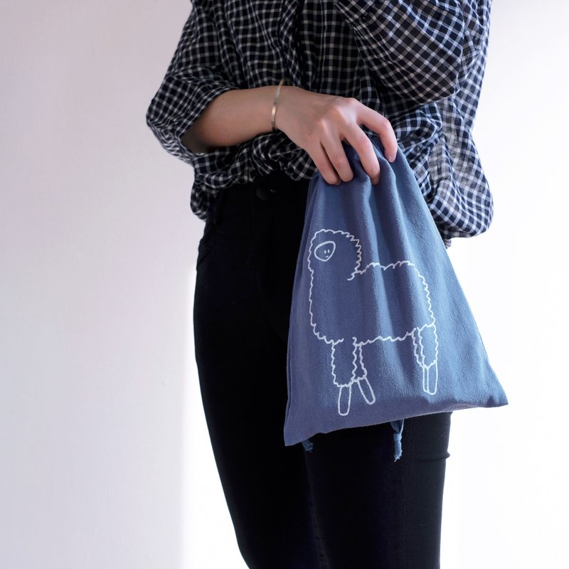 友好符号の乱入草泥马 / 麻料束口袋 / 蓝灰色 - 其他 - 棉．麻 蓝色