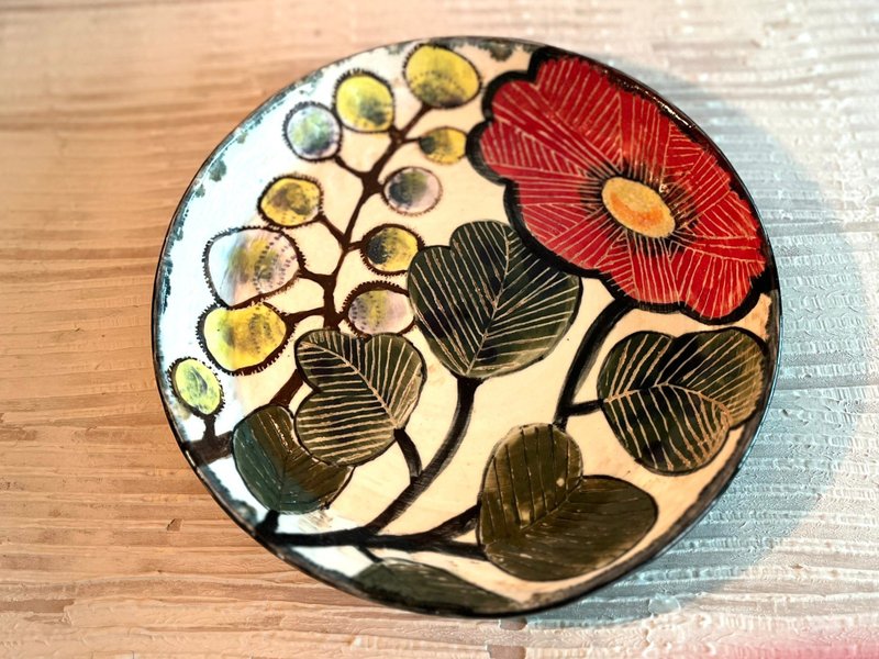 奇幻红花绿叶陶制大盘_陶器餐盘 - 盘子/餐盘/盘架 - 陶 绿色