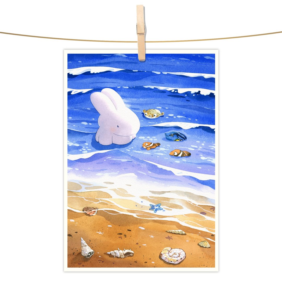 afu水彩插画明信片 - 浪花朵朵 - 卡片/明信片 - 纸 蓝色