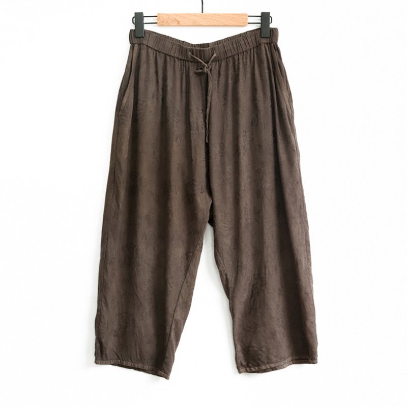 复古文青 真丝提花植物染长裤 - 女装长裤 - 其他材质 咖啡色