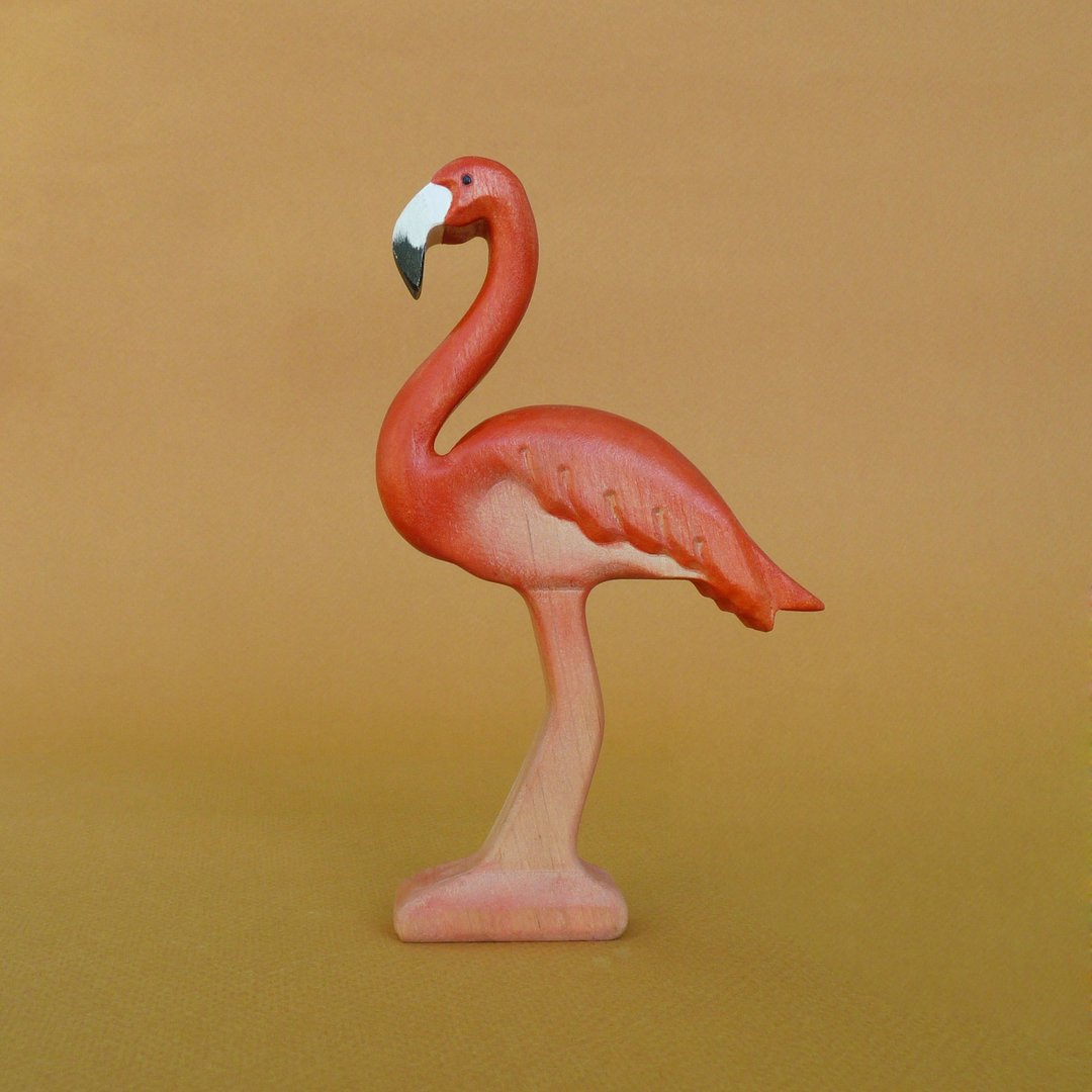 Wooden flamingo figurine - Flamingo toy - Wooden animals - Wooden toy - 玩具/玩偶 - 木头 粉红色