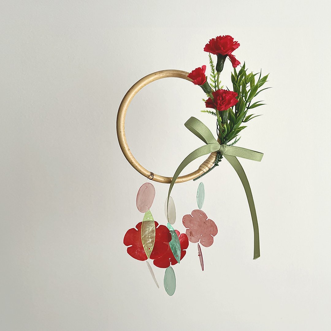 DIY套件|花店康乃馨花环-红色|贝壳风铃手机|#1-320 - 其他 - 贝壳 红色