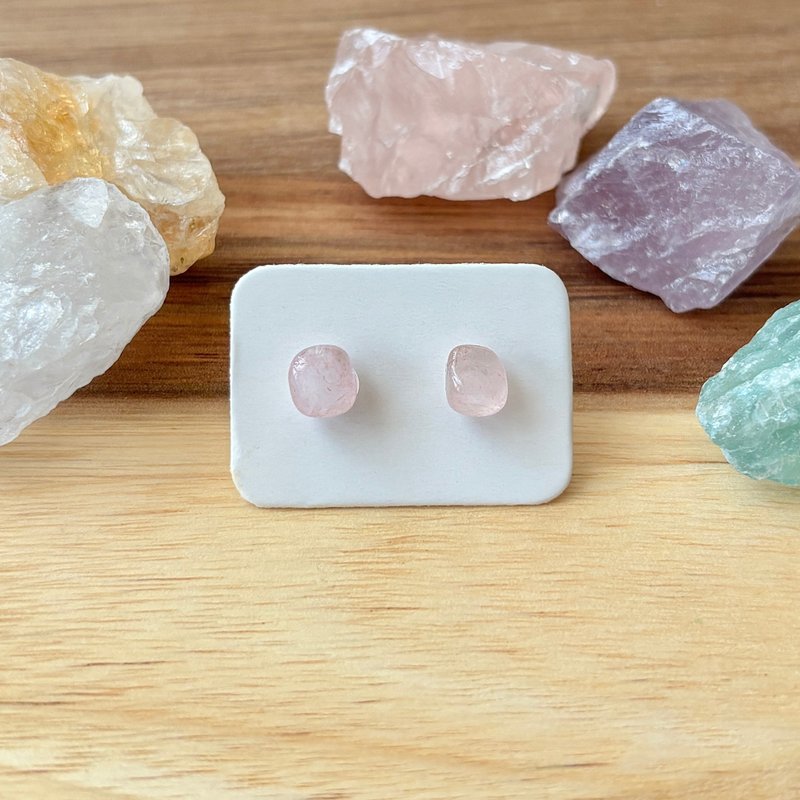 石光-天然矿石耳环-粉晶01 - 耳环/耳夹 - 半宝石 粉红色