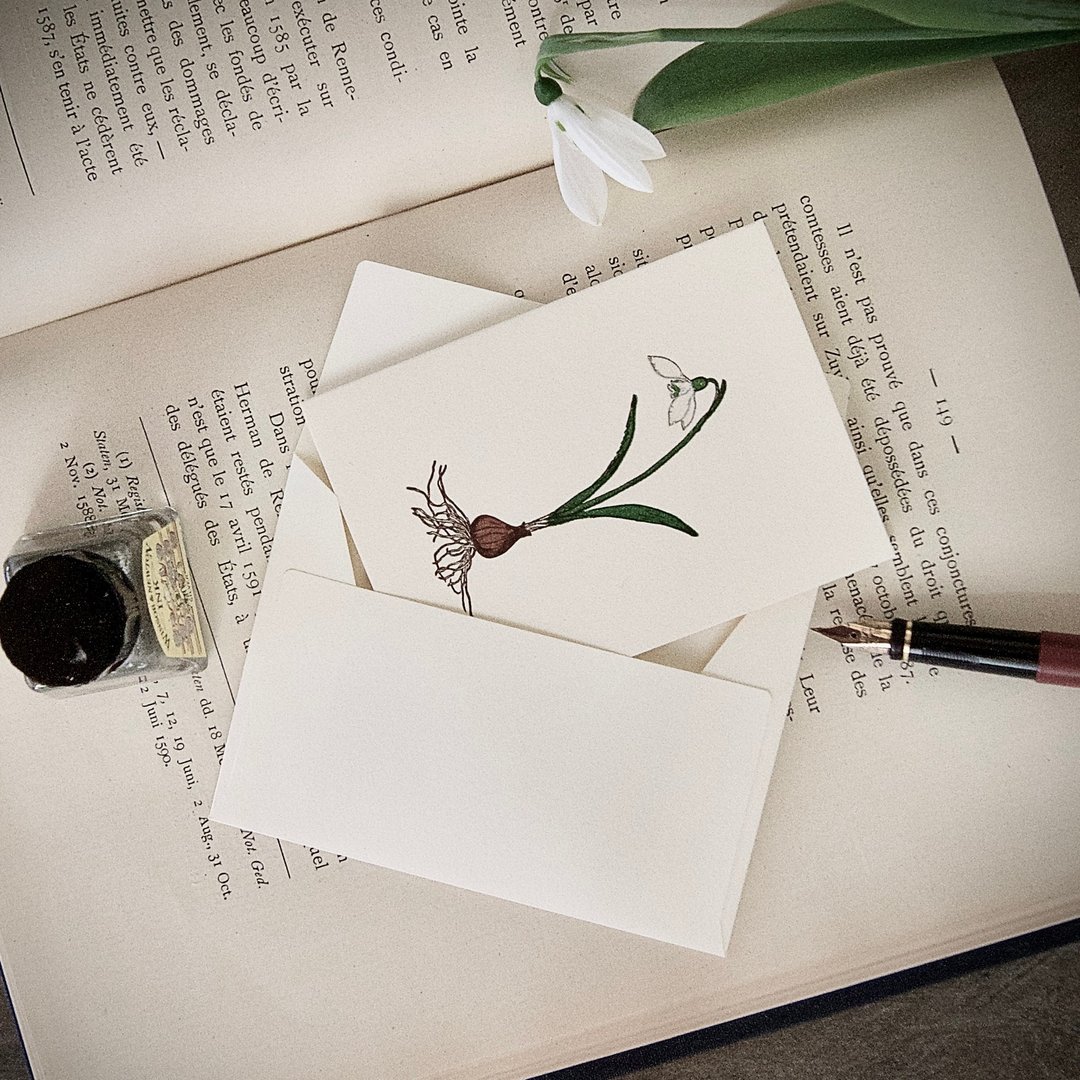 [Small Message Card] Snowdrops / Letterpress / 1 card and 1 envelope / 75x105mm - 卡片/明信片 - 纸 