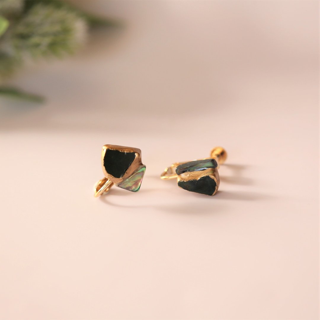 Made-to-order Oribe ware Ceramic piece Kintsugi Clip-On shell Traditional craft - 耳环/耳夹 - 瓷 