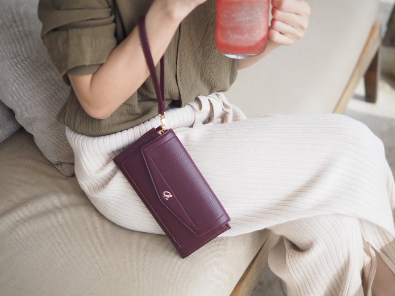 AVA (Beetroot) : long wallet, purple wallet , cow leather wallet - 皮夹/钱包 - 真皮 紫色