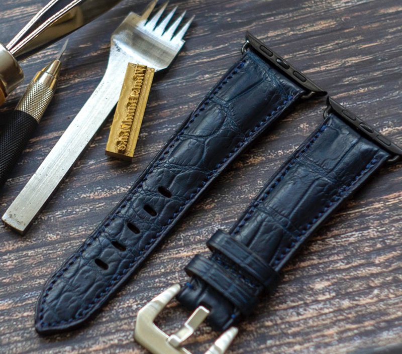 海蓝色Apple Watch 手工法国顶级鳄鱼皮表带 - 表带 - 真皮 蓝色