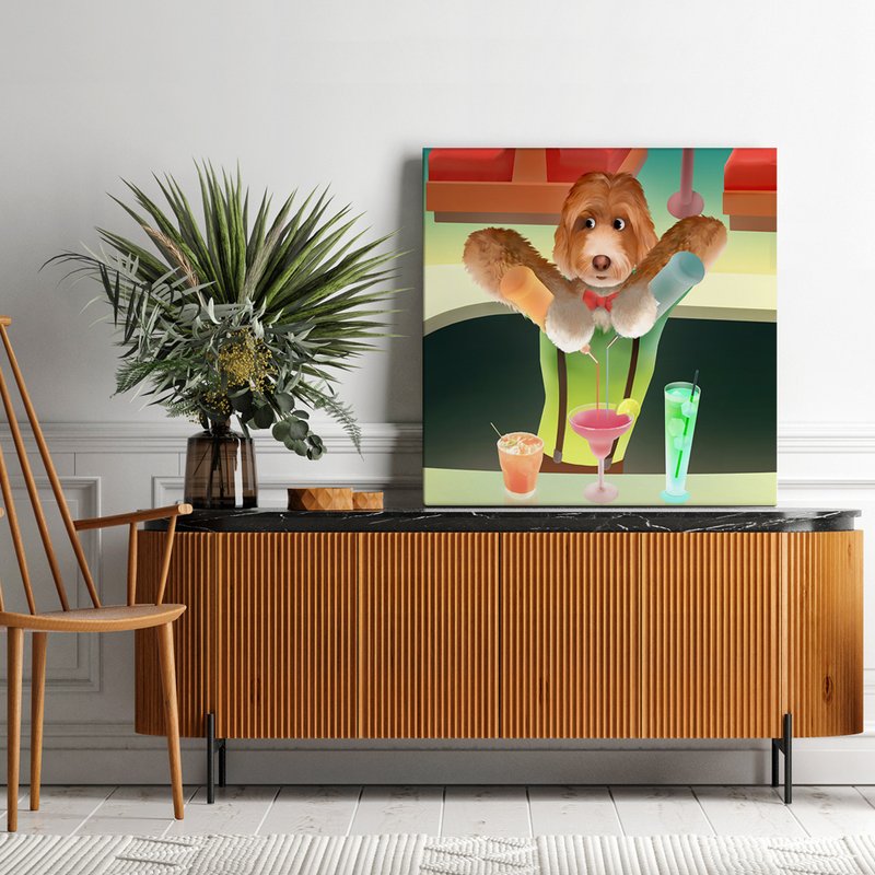 缤纷调酒师 - 笑容狗狗与复古餐馆艺术复制画 (疗愈系居家布置) - 海报/装饰画/版画 - 其他材质 多色