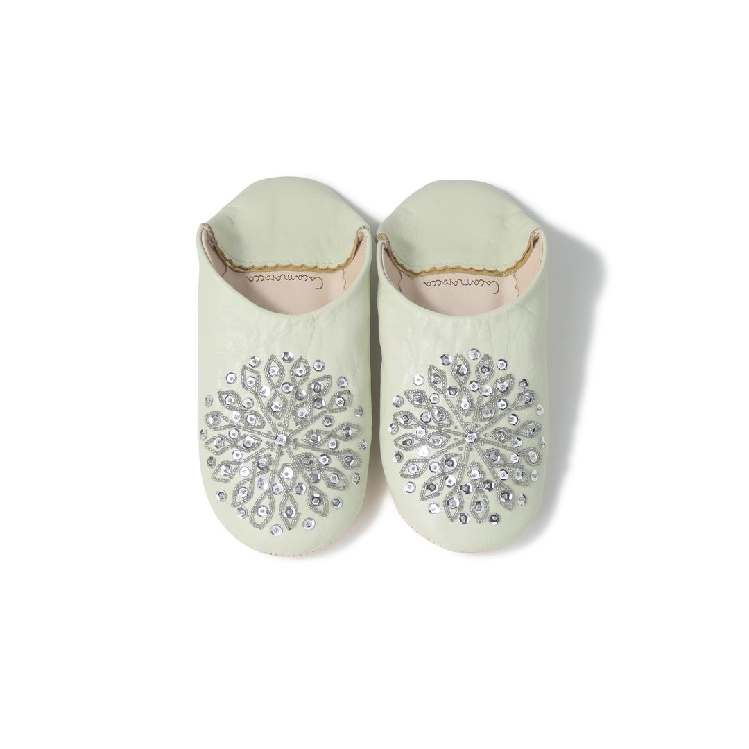 Mintcream / silver / moroccan Leather babouche Slippers / High quality odourless - 室内拖鞋 - 真皮 黄色