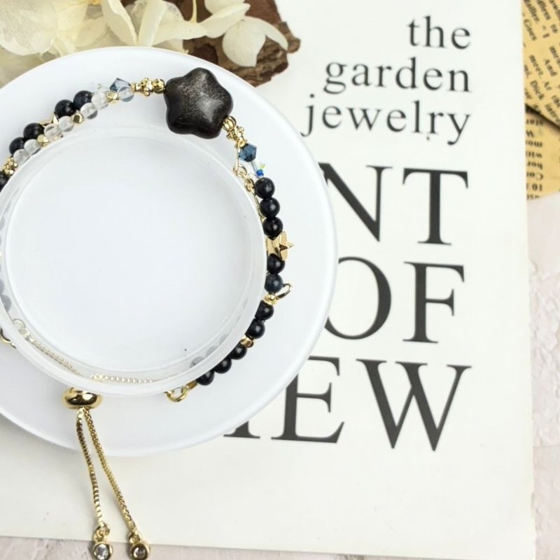 原创设计 星夜引航 天然水晶手链|银曜石 蓝虎眼石 白水晶 - 手链/手环 - 水晶 黑色