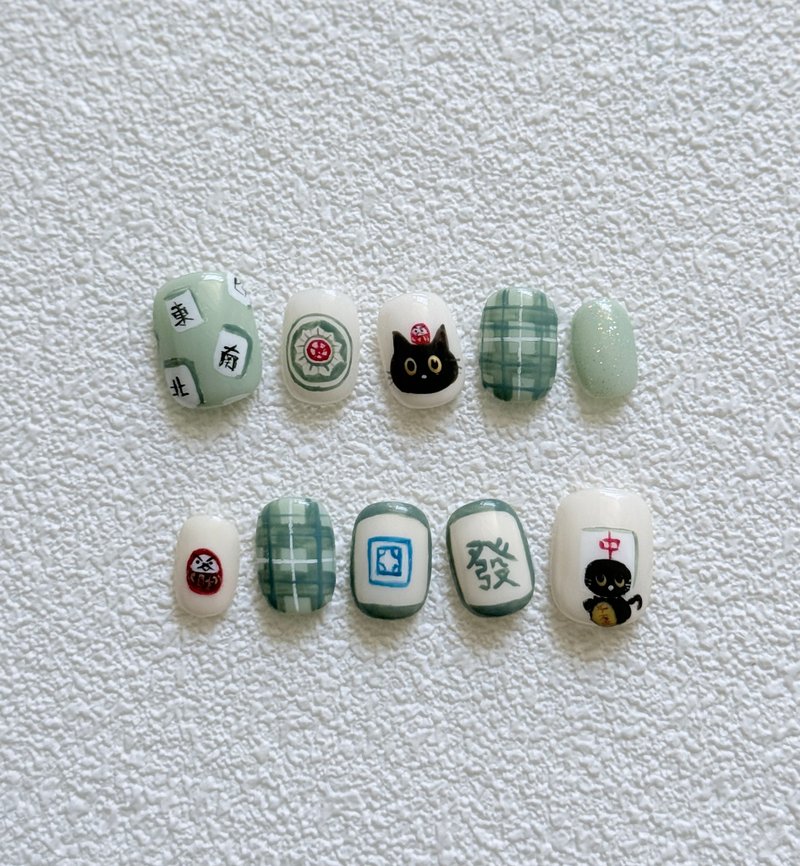 【新春限定】定制手工穿戴甲 | 麻雀猫 | - 指甲油/指甲贴 - 其他材质 绿色