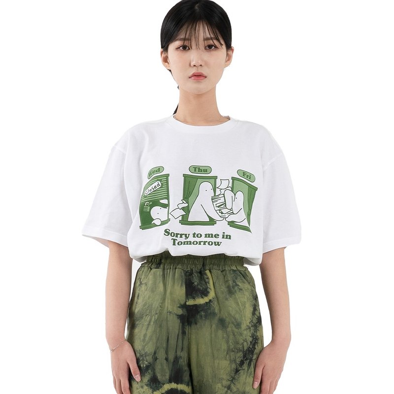 Mr. Donothing 抱歉明日君 纯棉丝印  Tee 白 - 中性连帽卫衣/T 恤 - 棉．麻 白色