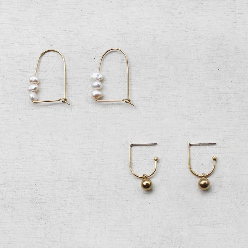 1+1闺蜜饰品组(8折+包邮)-个性雨滴+拱型珍珠 - 耳环/耳夹 - 其他金属 金色
